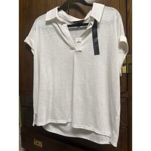 Banana Republic Factory Linen Blend Johnny Collar Polo Shirt NWT Large Ivory